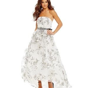 B. Darlin Strapless Floral Organza Ball Gown Strapless Prom Dress Size 1/2